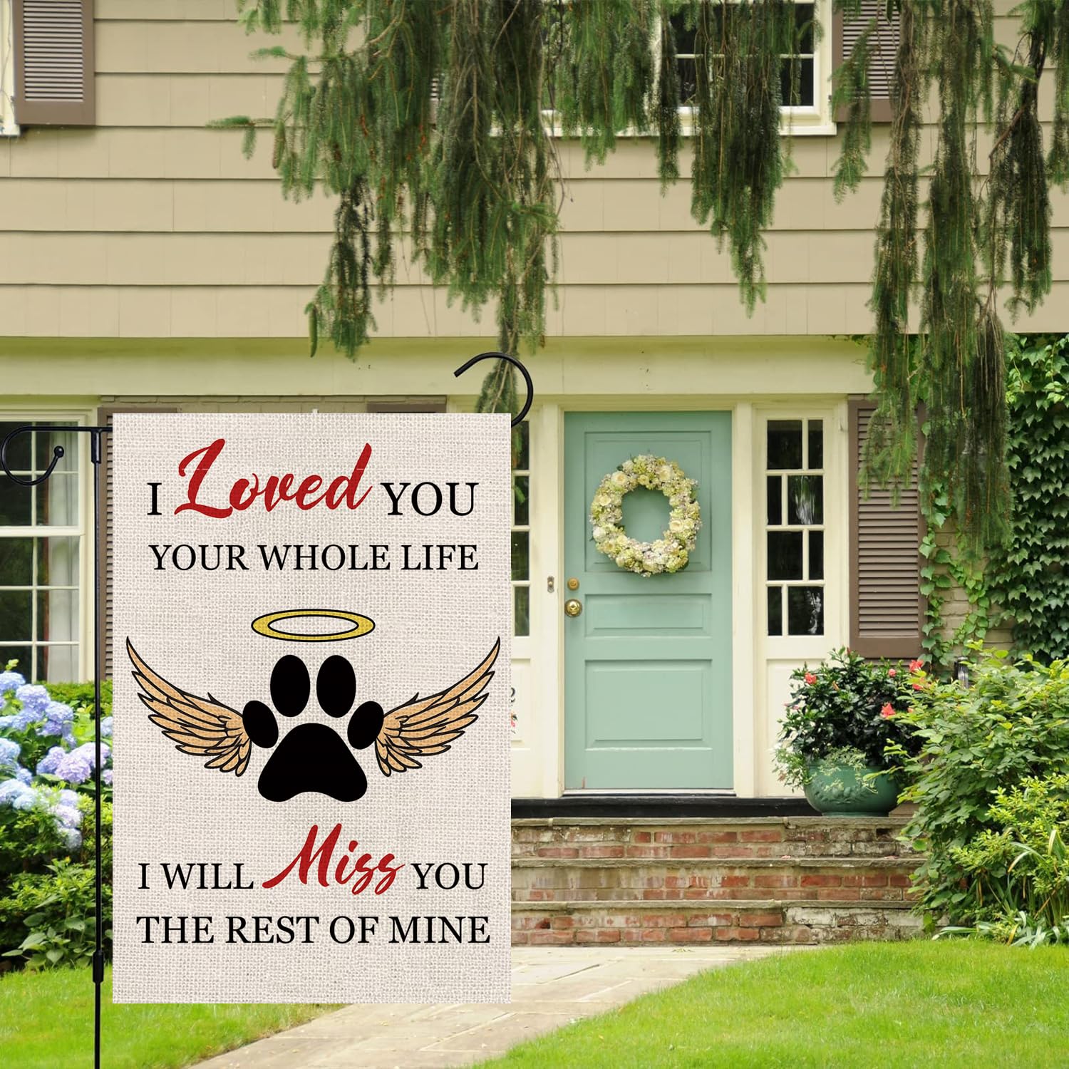 GPGHE front-door garden flag with dog paw; timeless decor for entranceways.