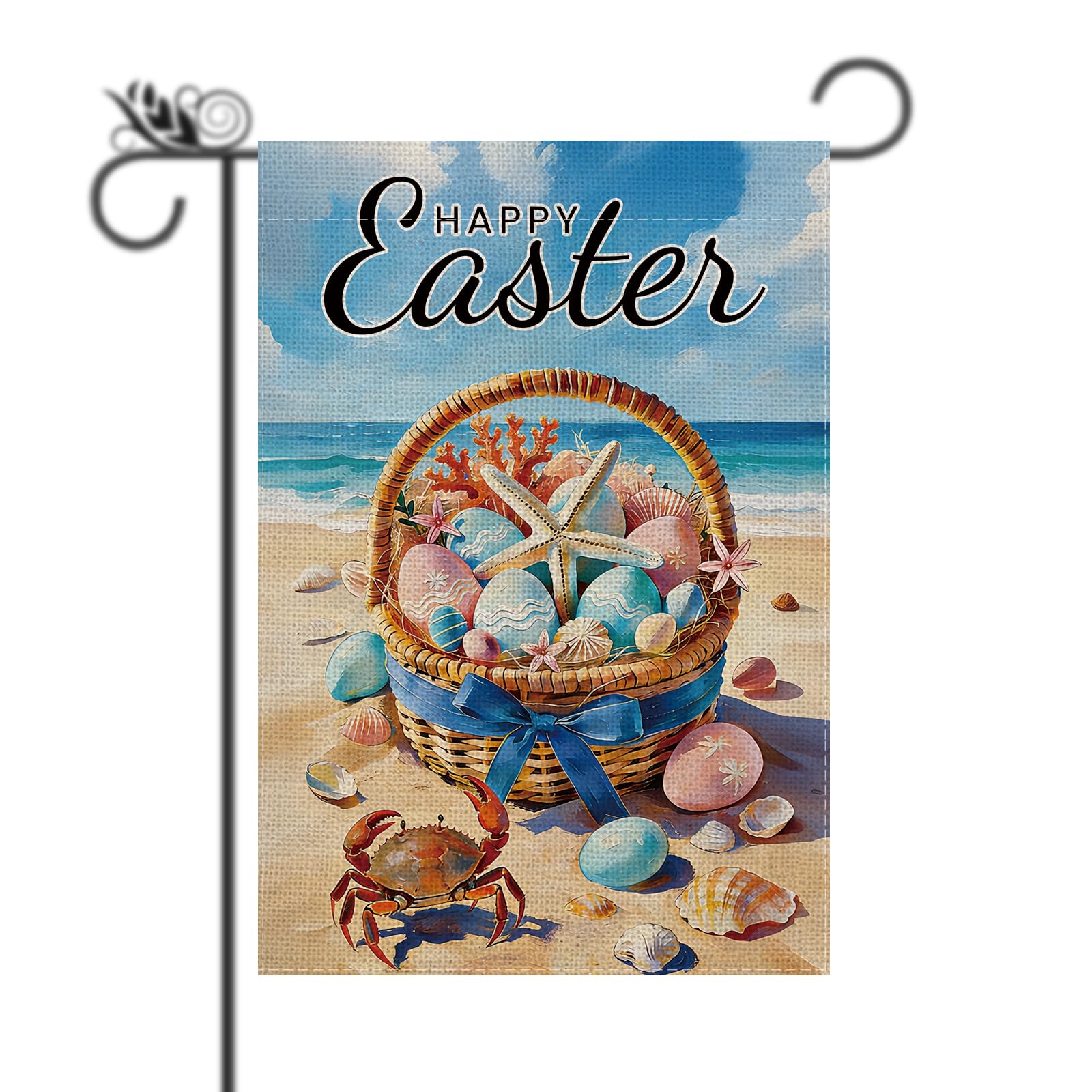 GPGHE Happy Easter coastal garden flag on durable fabric for outdoor display