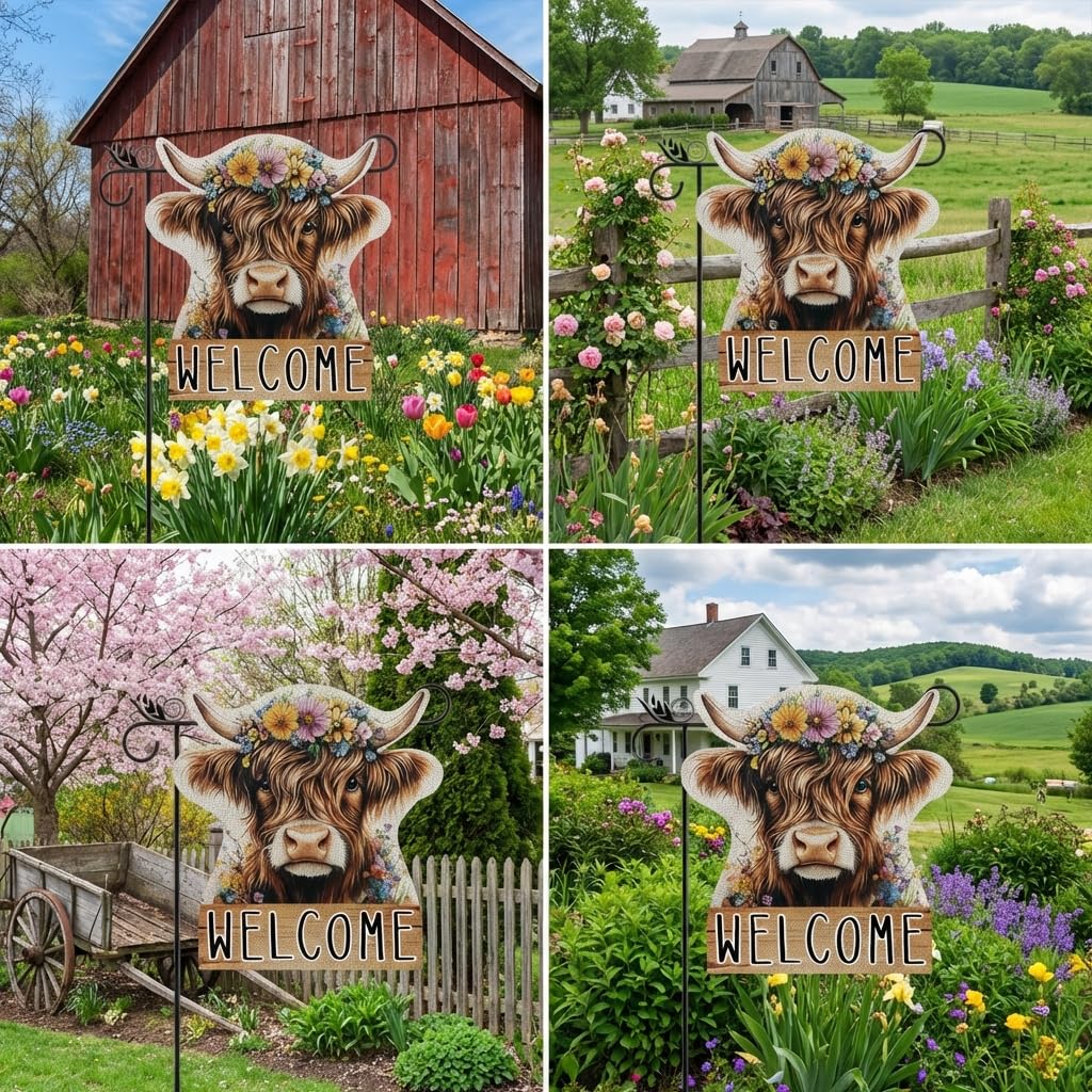 GPGHE Highland Cow spring flag features reinforced edges for reliable outdoor use.