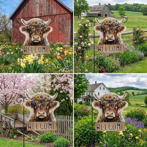 GPGHE Highland Cow spring flag features reinforced edges for reliable outdoor use.