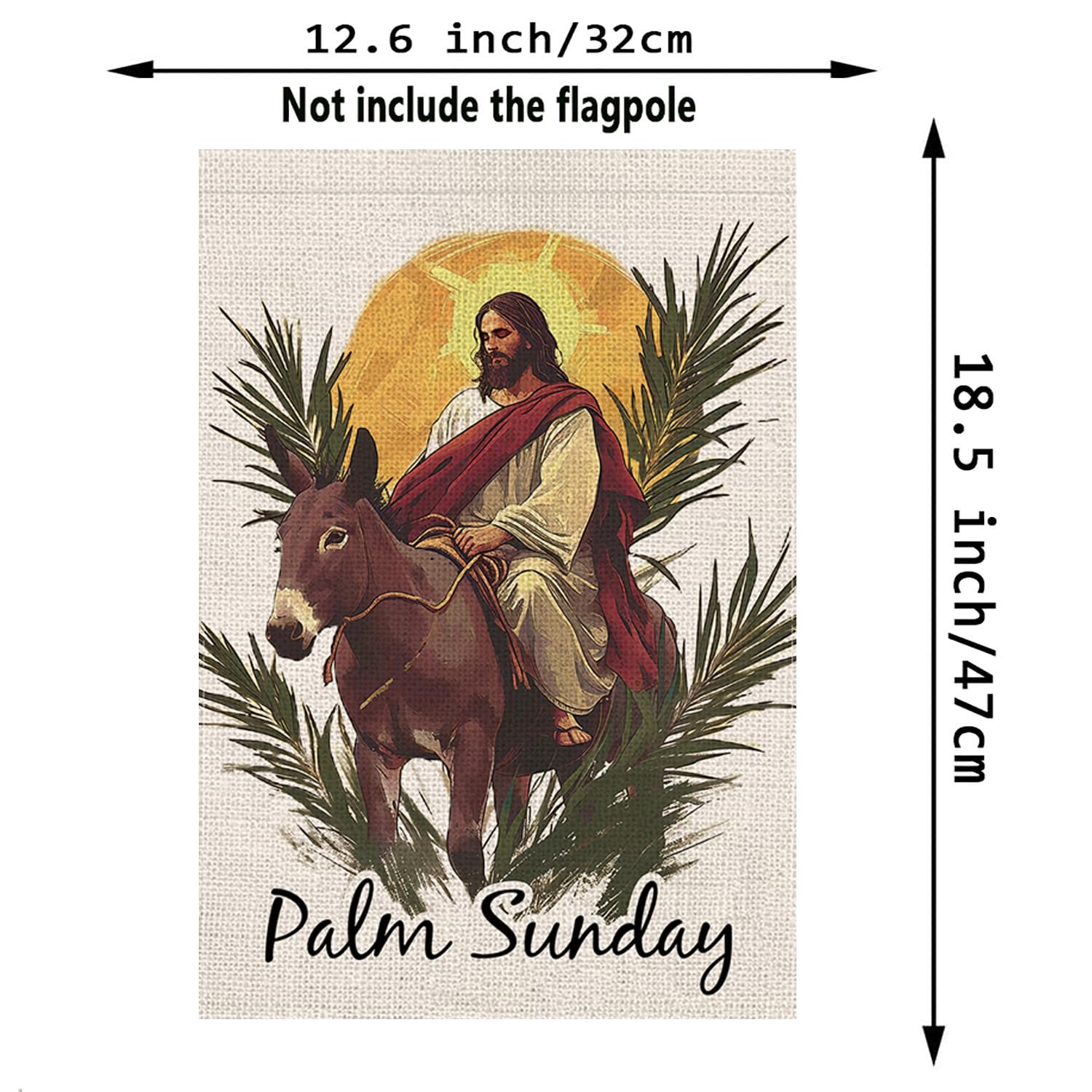 GPGHE Palm Sunday garden flag side view shows double-sided readability for outdoor use.
