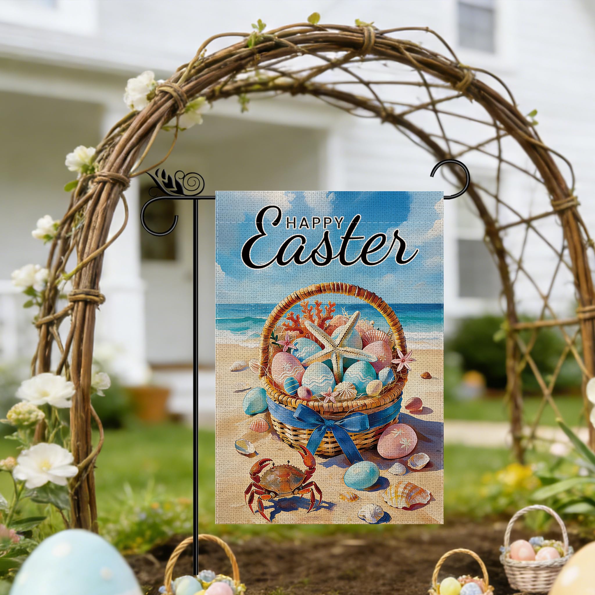 GPGHE Patio or door decor Easter flag adds seasonal charm