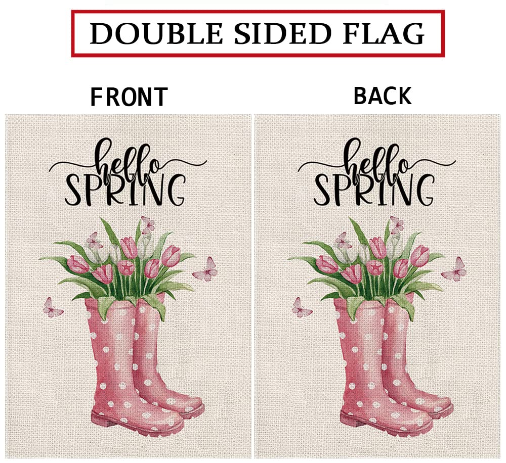 GPGHE Hello Spring flag close-up emphasizes vivid printing on both sides