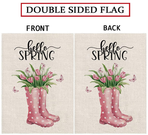 GPGHE Hello Spring flag close-up emphasizes vivid printing on both sides