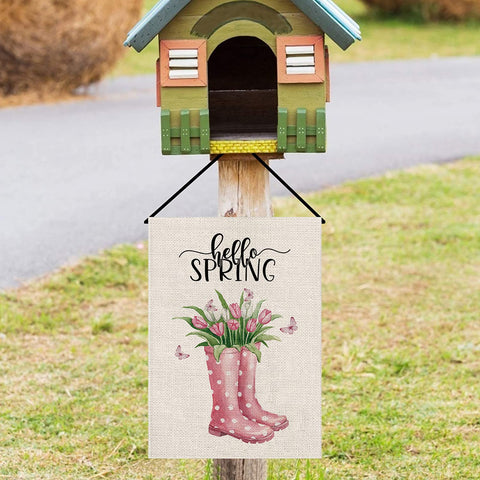 GPGHE tulips Hello Spring flag on outdoor decor for front door display