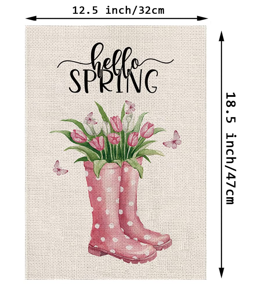 GPGHE Spring Garden Flag tulips side view highlights weather-resistant fabric for year-round use