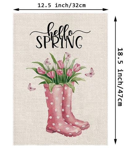 GPGHE Spring Garden Flag tulips side view highlights weather-resistant fabric for year-round use