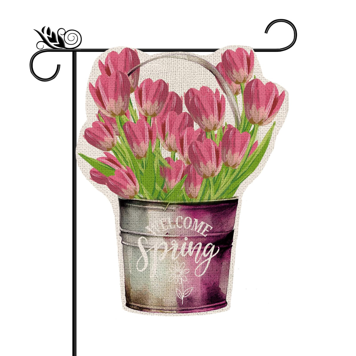 GPGHE Spring Garden Flag with welcome tulip vertical design for outdoor display.