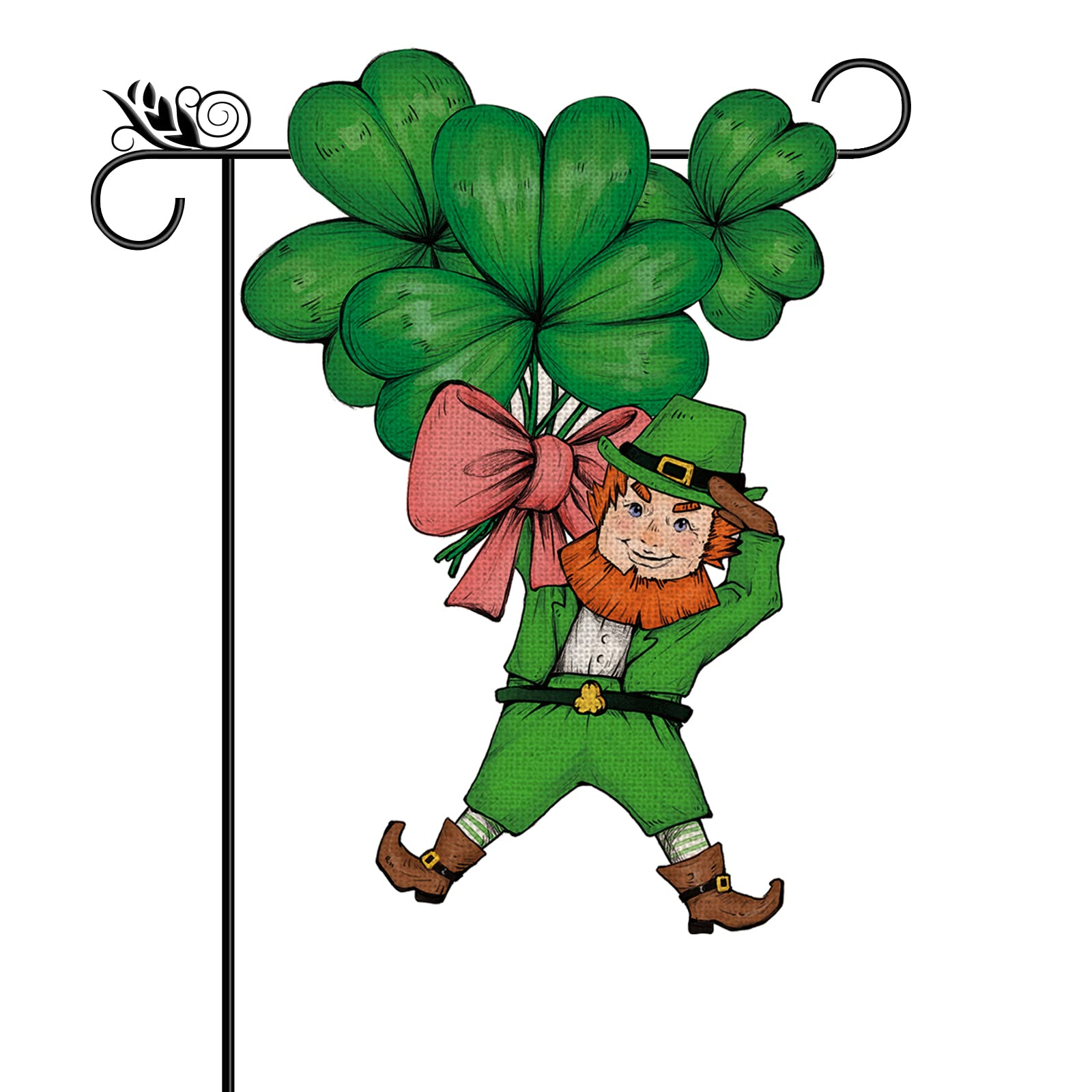 GPGHE St Patrick's Day flag with leprechauns and shamrocks for festive outdoor decor