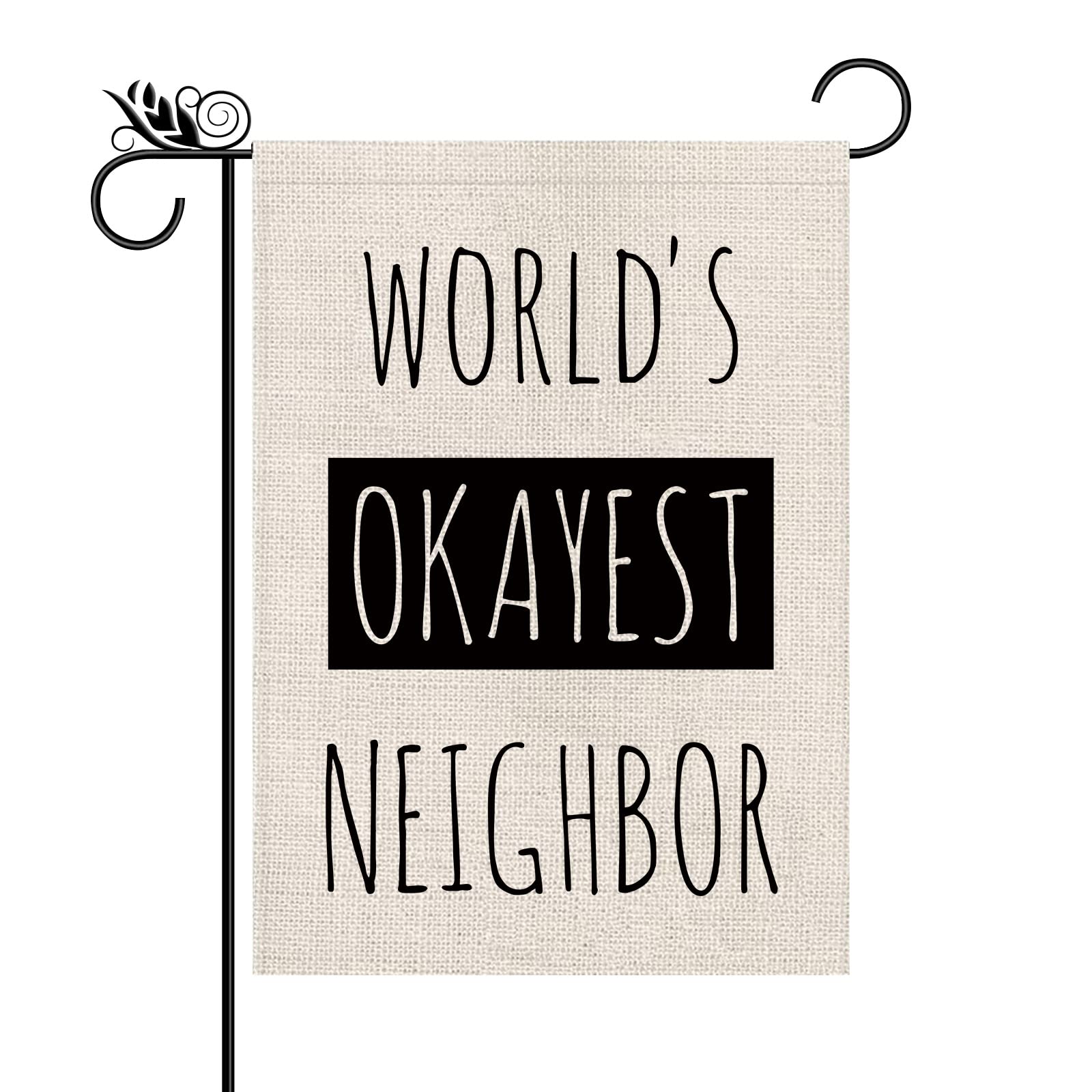 GPGHE World's Okayest Neighbor flag front rainbow view, enhancing curb appeal.