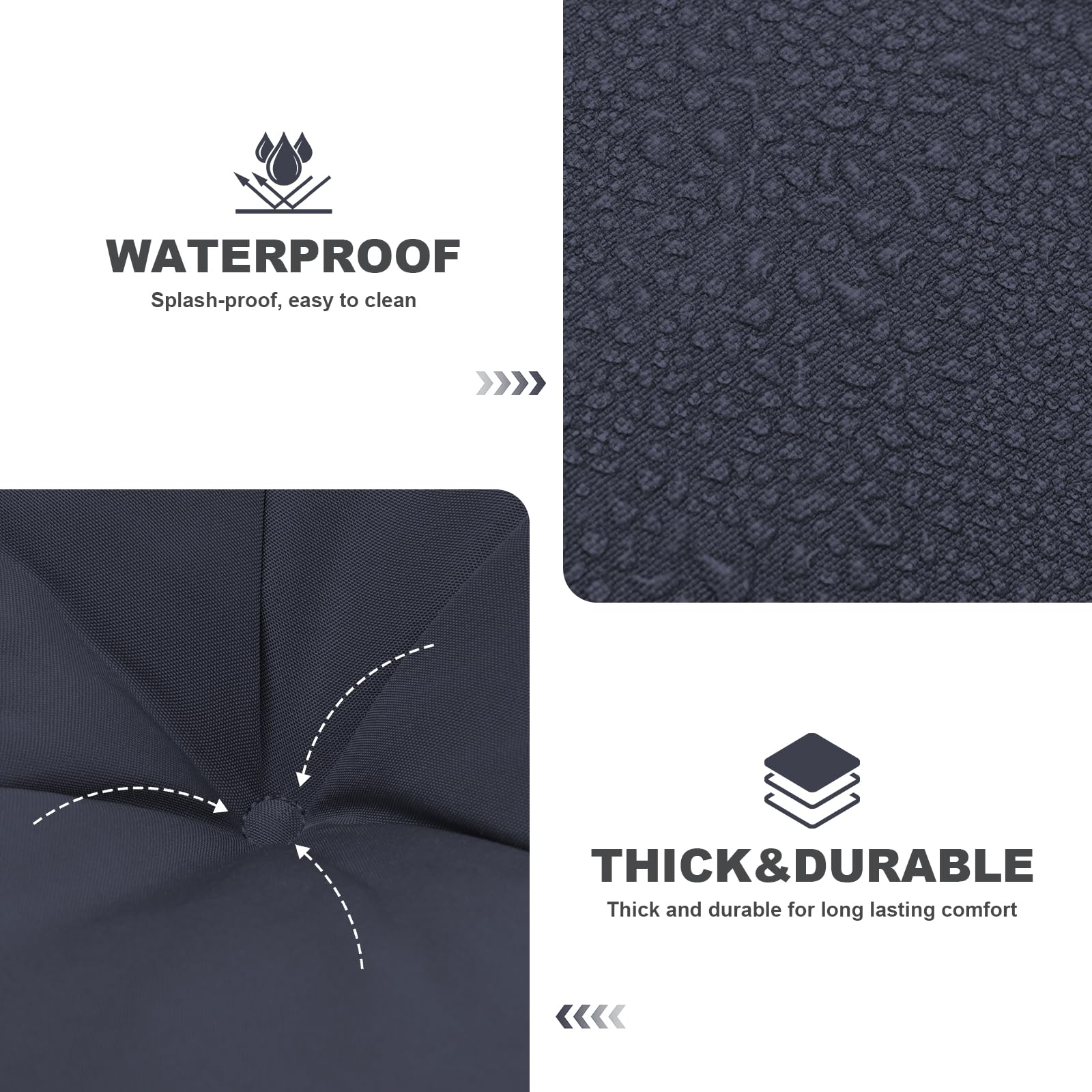 Backrest detail supporting posture on GPQAWER navy cushion