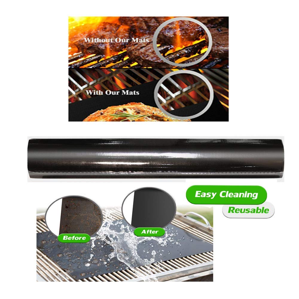 GQC grill mat compatible with gas, electric, and charcoal grills and ovens.