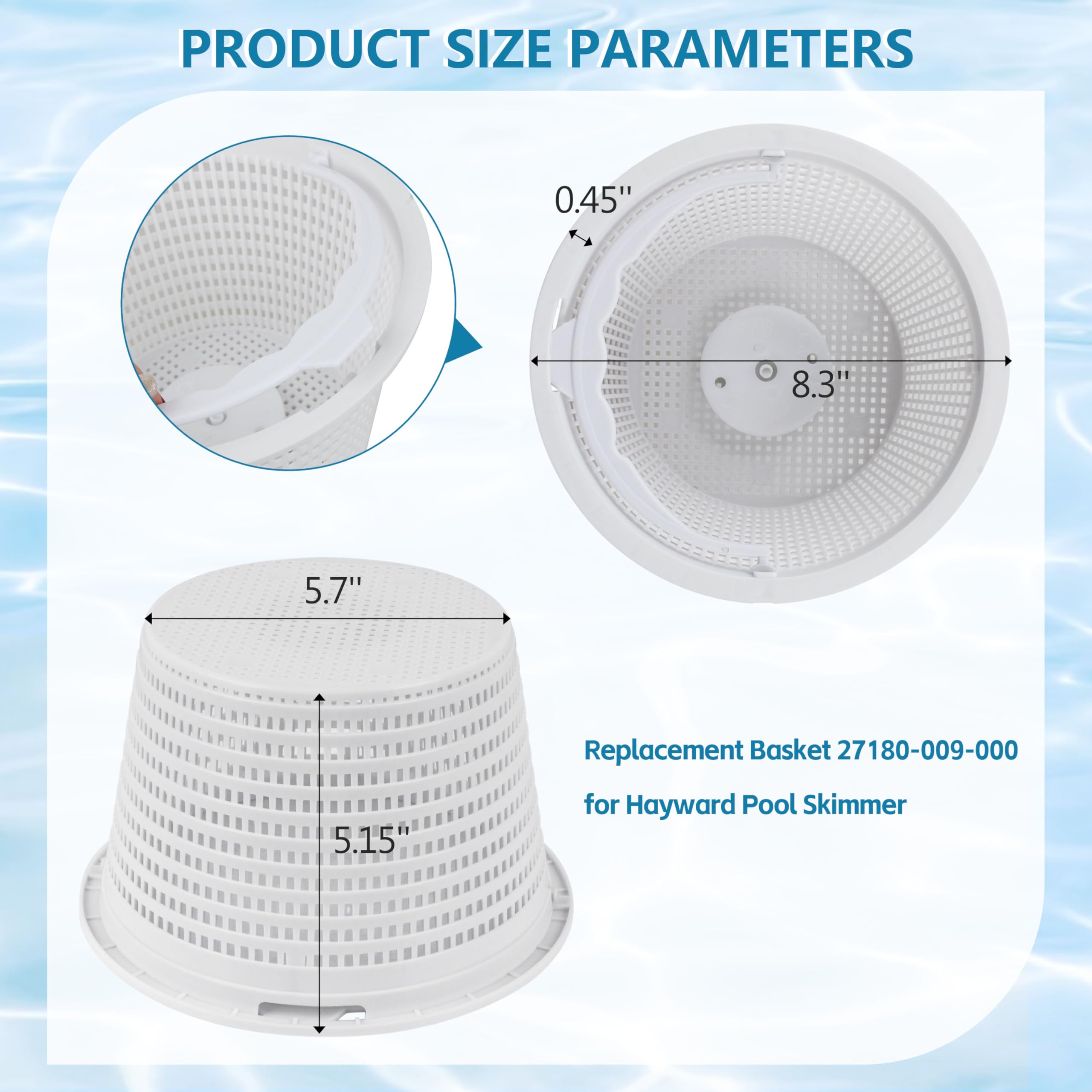 GQNDGN 8-inch pool skimmer basket bottom view with weighted base.