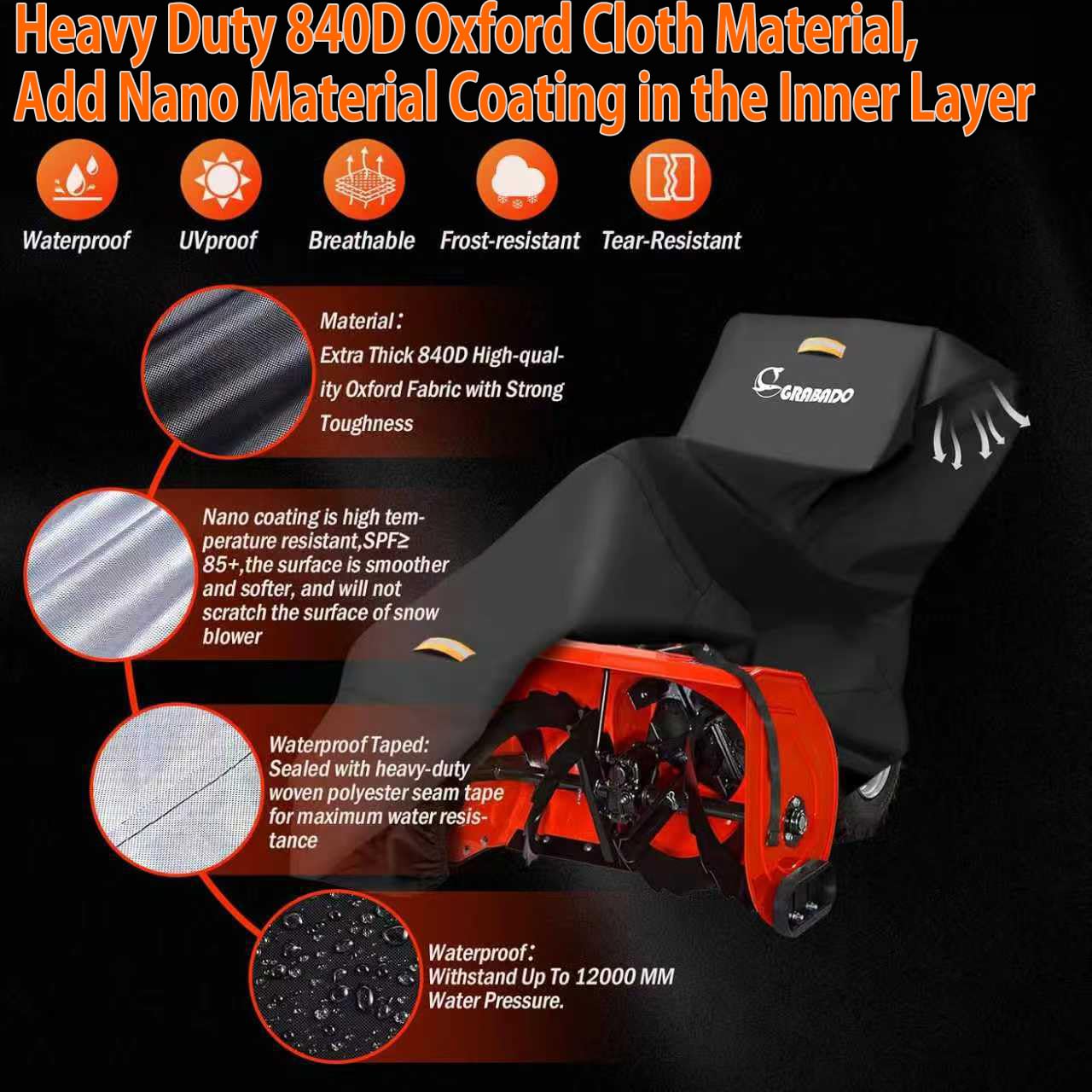 GRABADO snow blower cover front sign helps quick front orientation