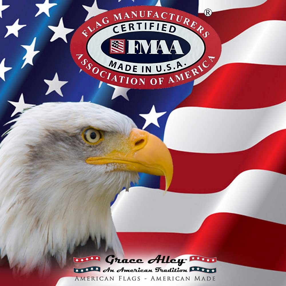 Grace Alley 3x5 flag header view highlighting 100% polyester header