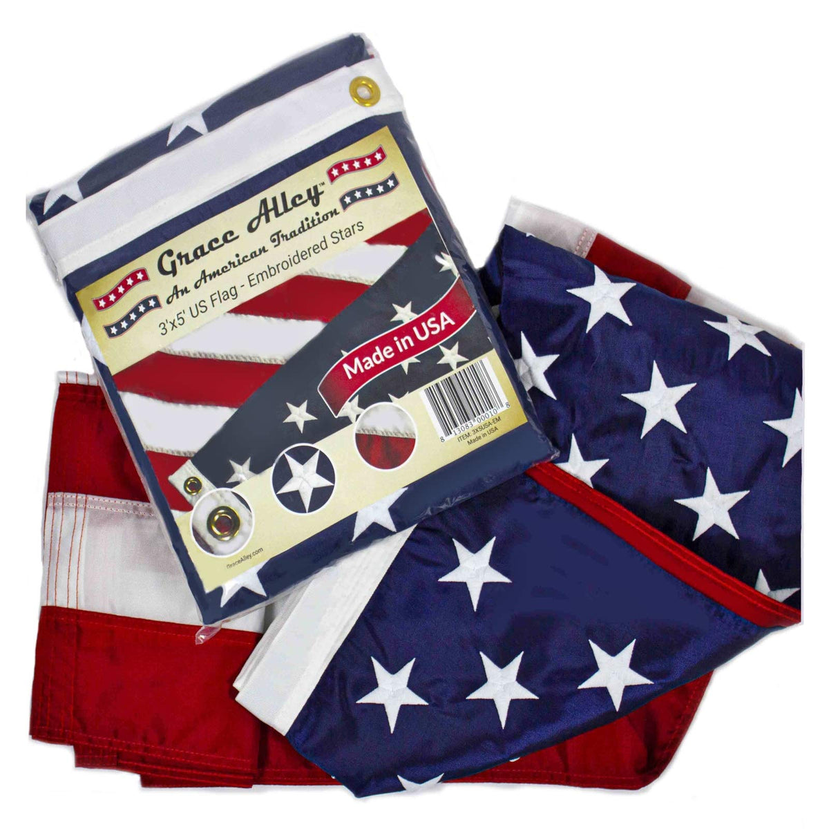 Grace Alley American Flag 3x5 outdoor nylon on display resists sun fade