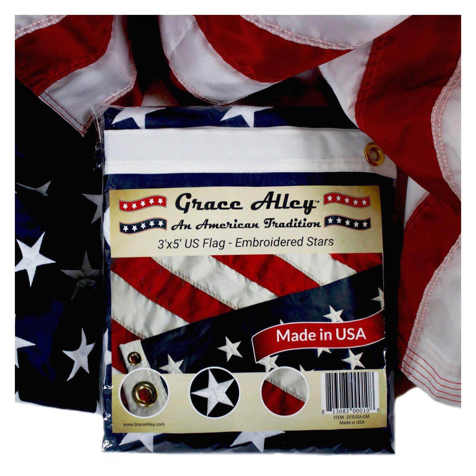 Grace Alley fade-resistant nylon flag keeps bold colors under sun exposure