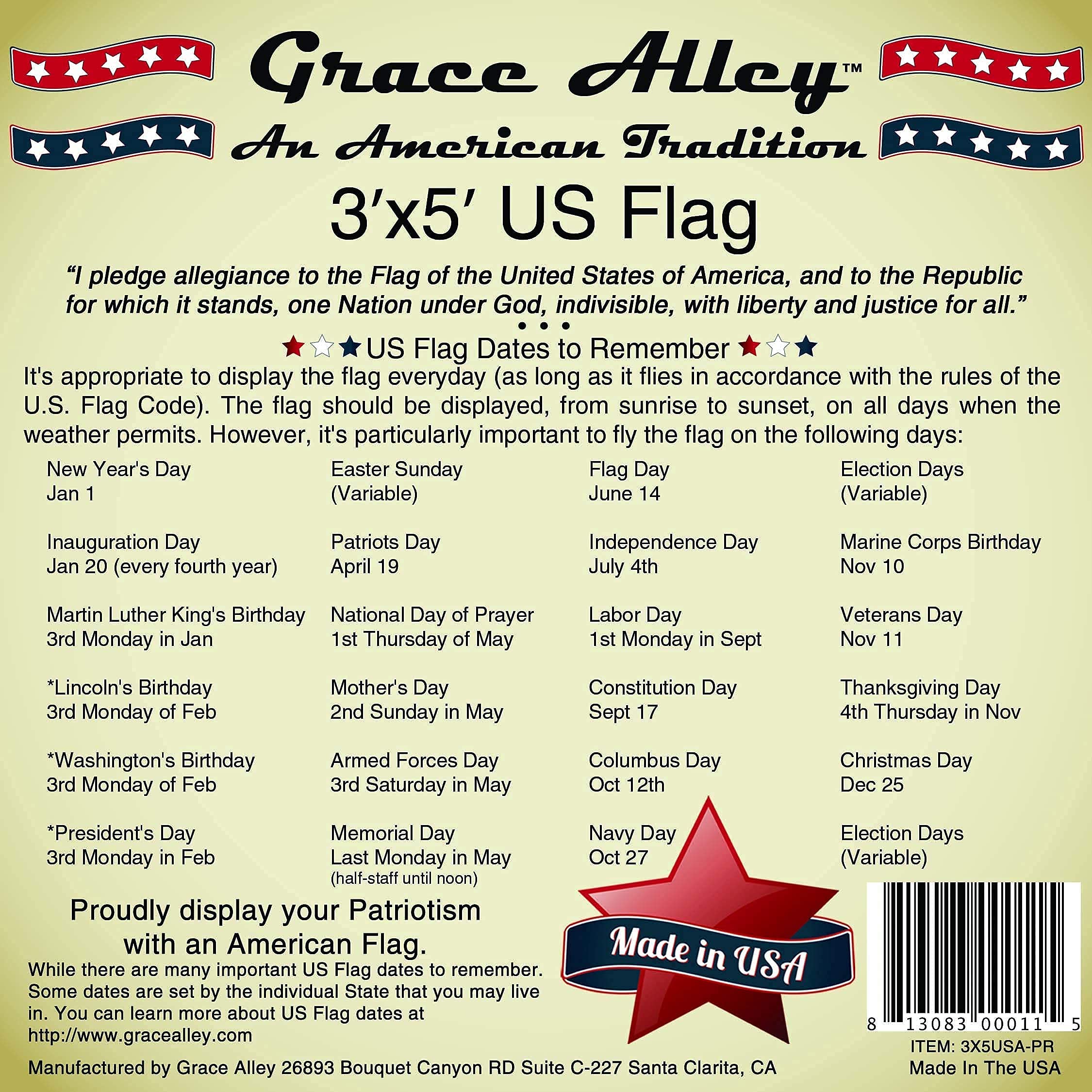 Grace Alley outdoor flag supports Memorial Day and patriotic celebrations with bold color