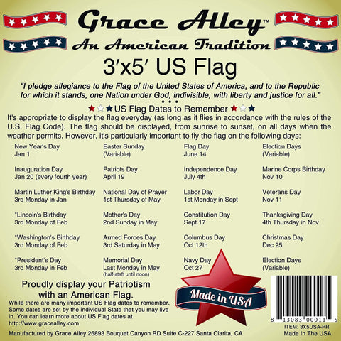 Grace Alley outdoor flag supports Memorial Day and patriotic celebrations with bold color