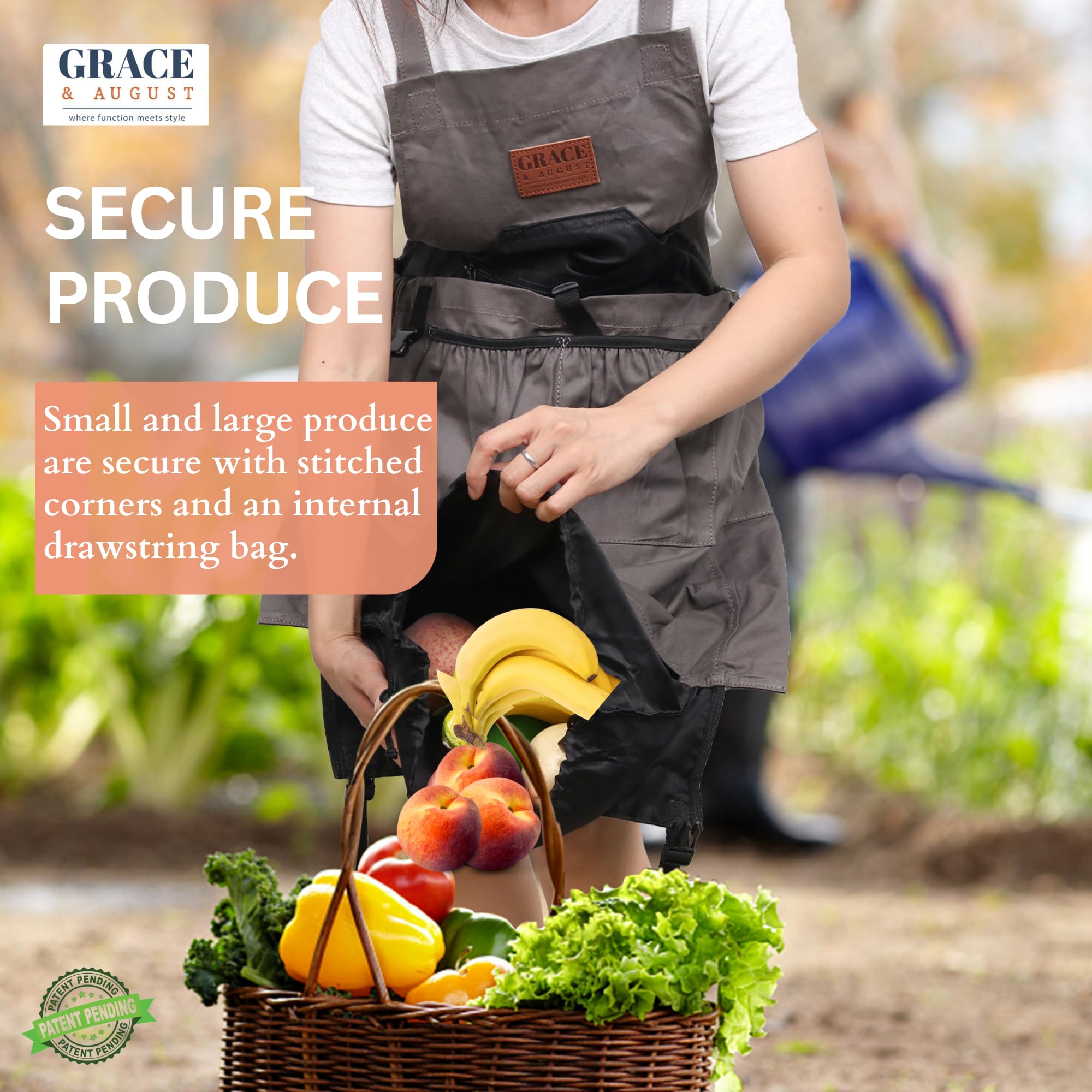 Grace and August apron pockets close-up showing pocket system