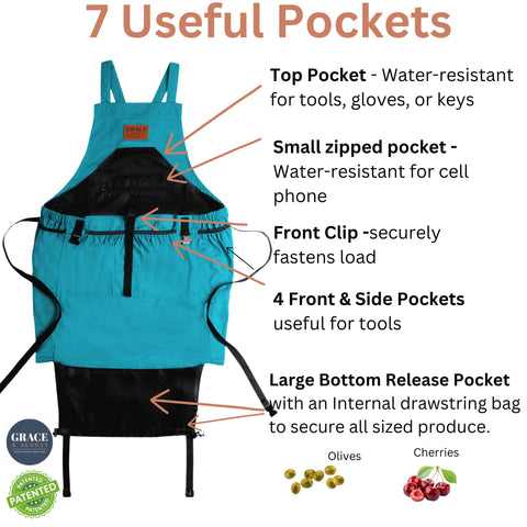 Grace and August apron showing the zip top pocket for secure tools