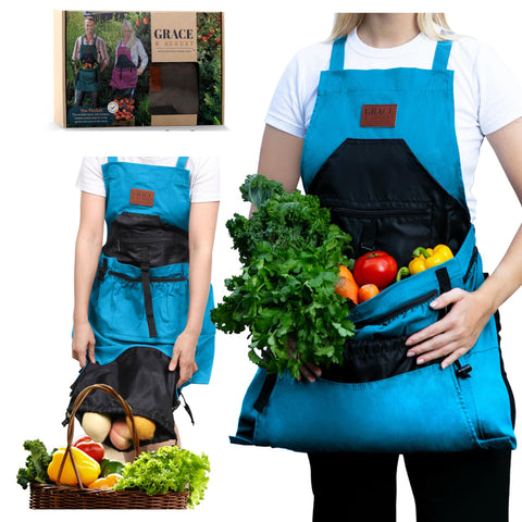 Grace and August gardening apron with seven pockets for organized harvests