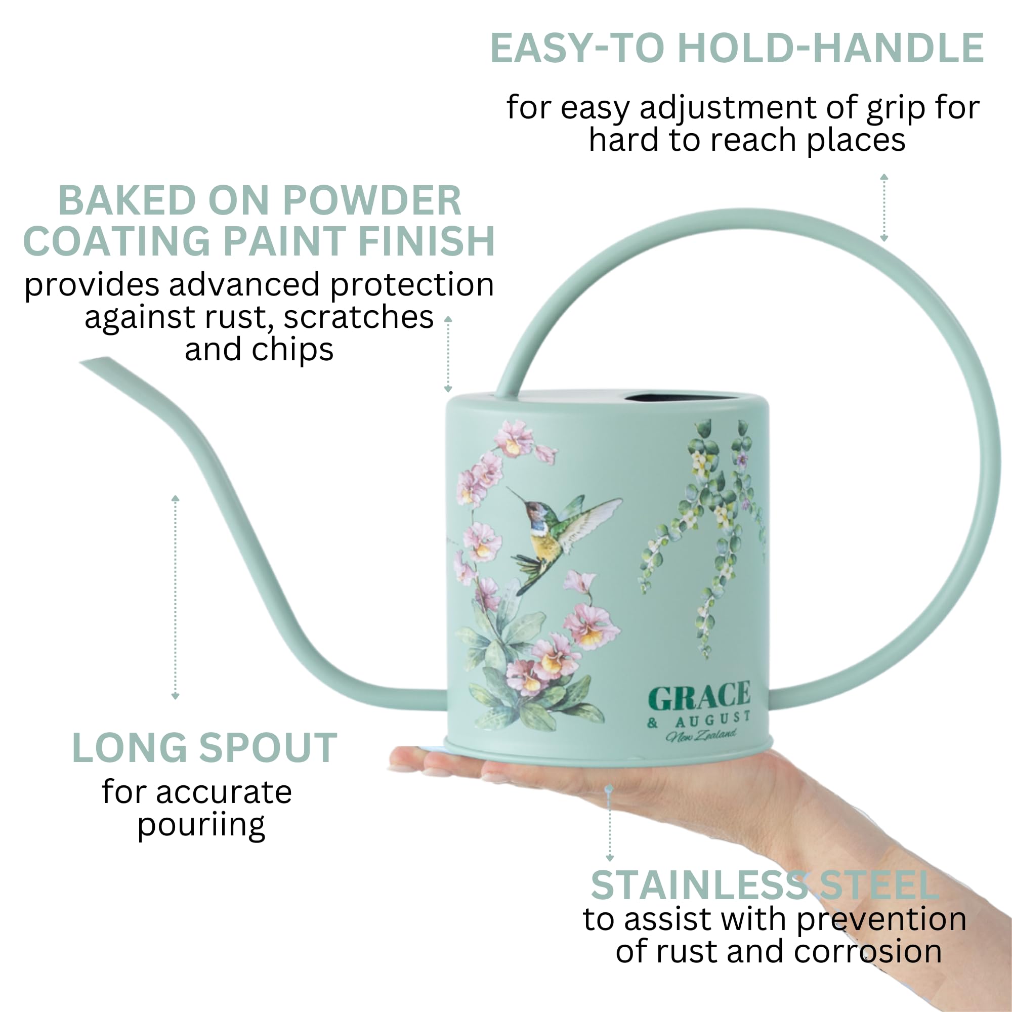 Grace and August hummingbird sage watering can stainless steel core resists rust