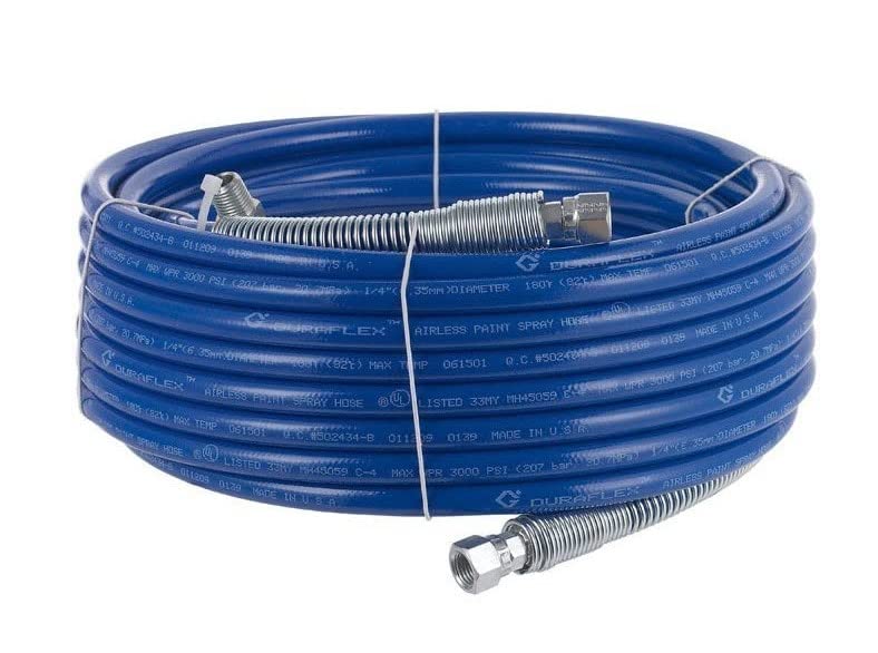 Graco hose with zinc spring guard resists corrosion during long projects.