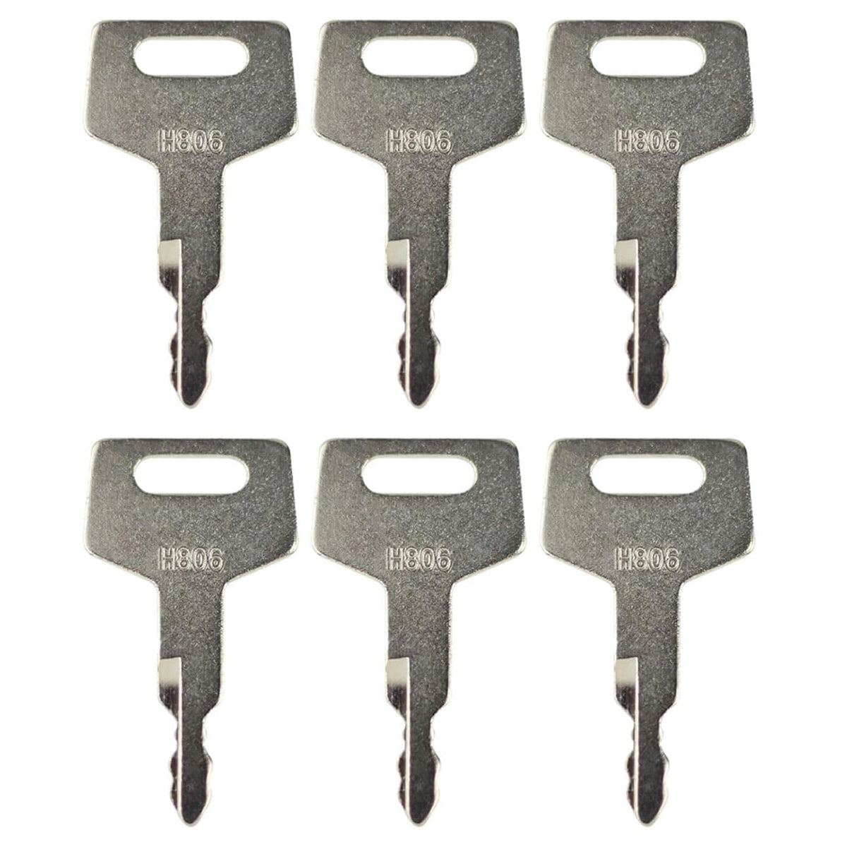 Gradora 6pc H806 ignition keys front view for quick machine access.