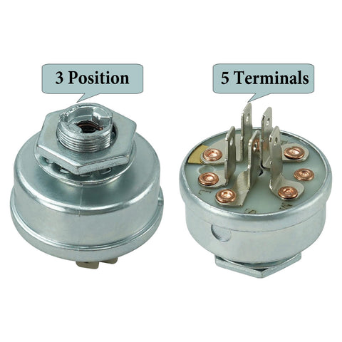 Gradora ignition switch rear view highlighting five terminals for flexible wiring.