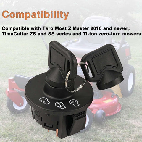 Gradora ignition switch compatibility chart shows broad mower compatibility.