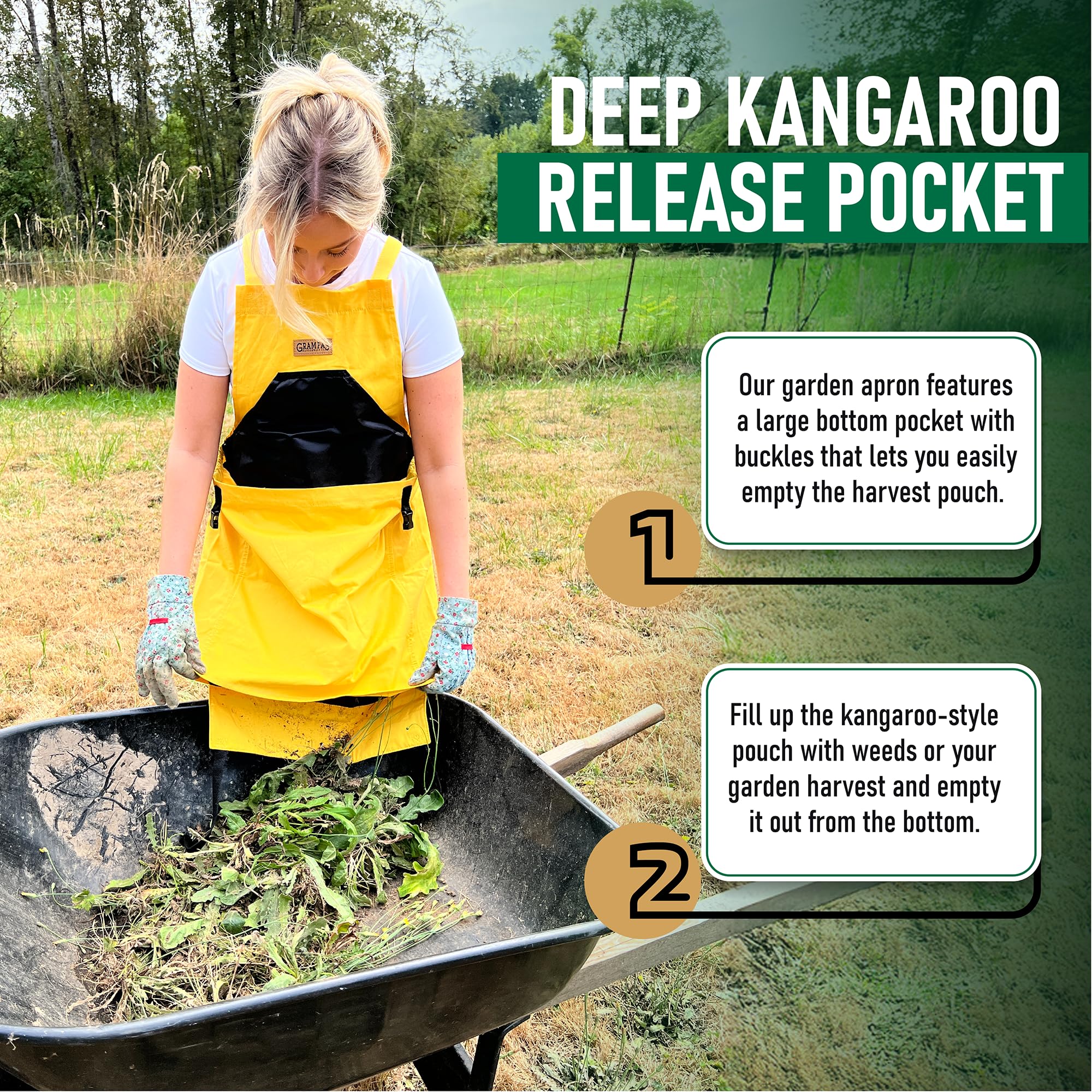 Grampa's Garden Apron kangaroo pocket for quick harvest collection.