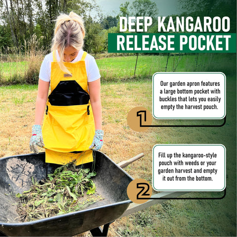 Grampa's Garden Apron kangaroo pocket for quick harvest collection.