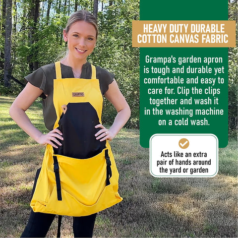 Grampa's Garden Apron multi-function use supports harvesting, weeding, and gathering.