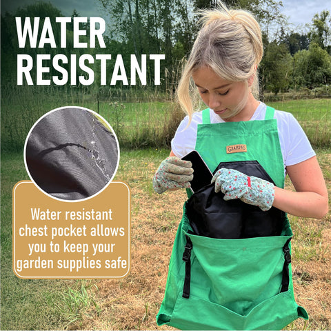 Grampa's Weeder adjustable cross-back straps reduce shoulder strain.