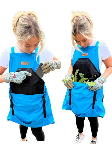 Grampa's Weeder garden apron cross-back design for comfort during long gardening sessions.