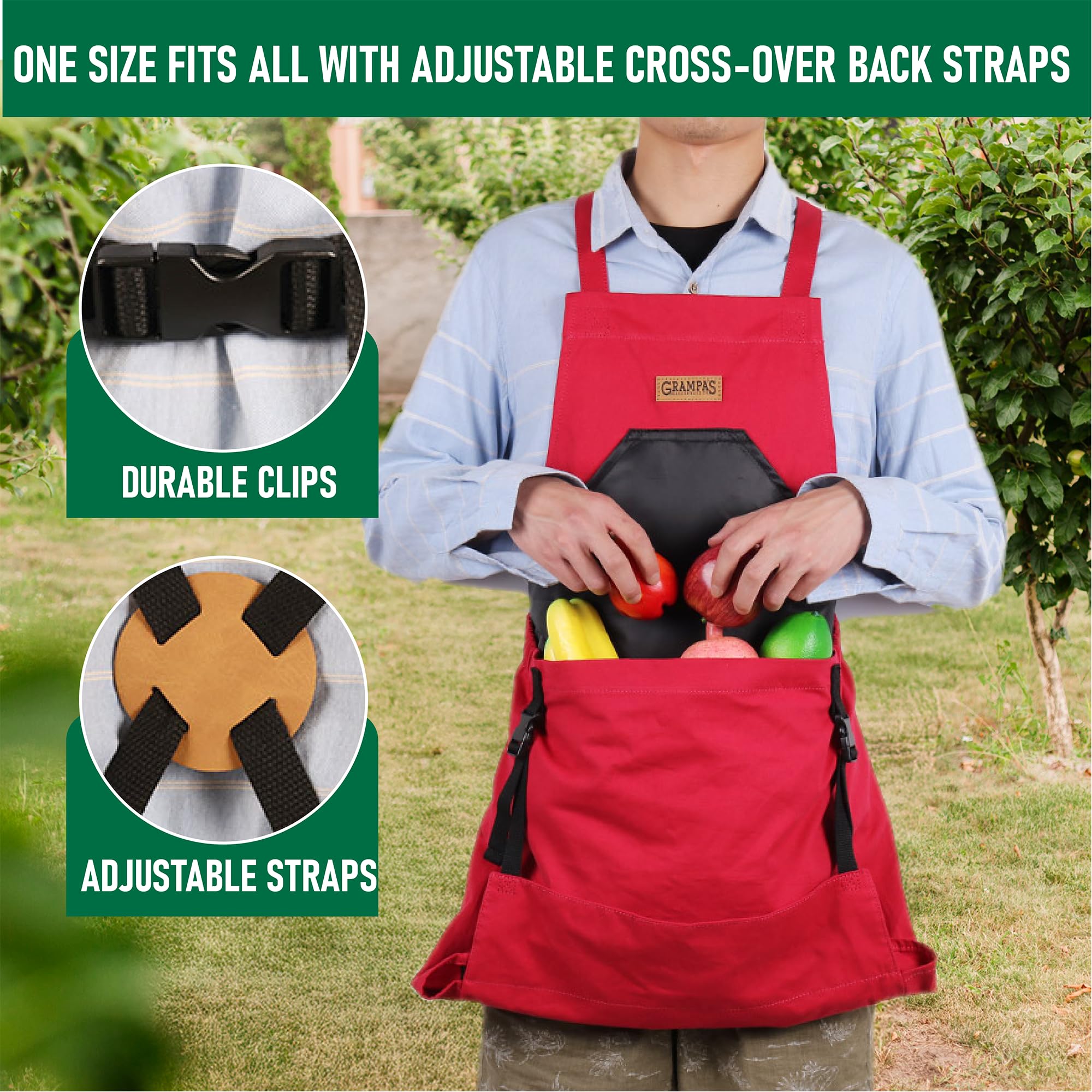 Grampa's Weeder large front pouch simplifies harvesting and sorting.