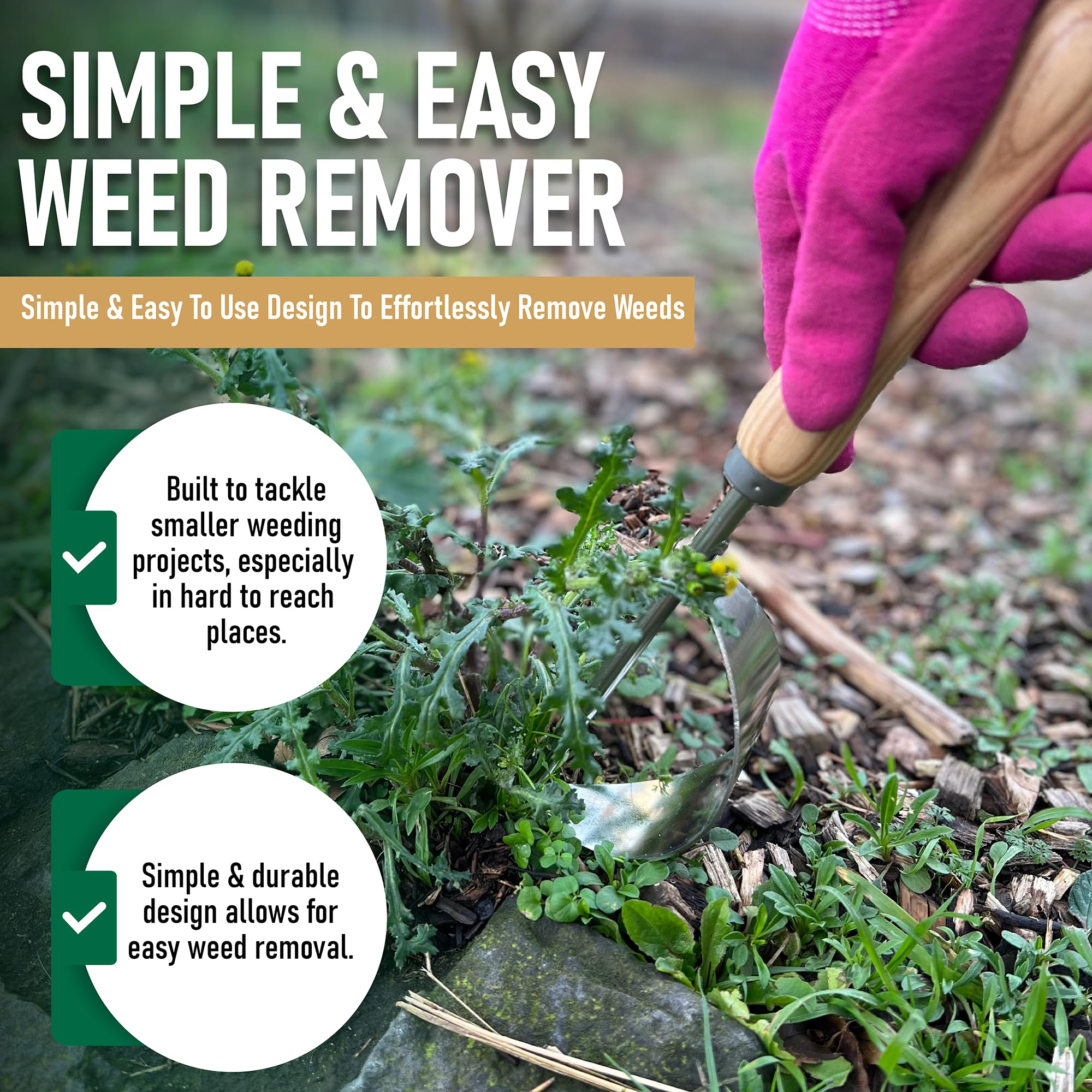 Grampa's Weeder lever base design enables easy, precise weed pulls.
