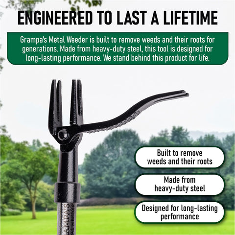 Grampa's Weeder assembled in minutes from three pieces for easy setup