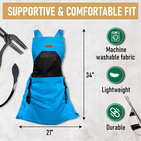 Grampa's Weeder blue chest pocket keeps essentials dry and accessible.