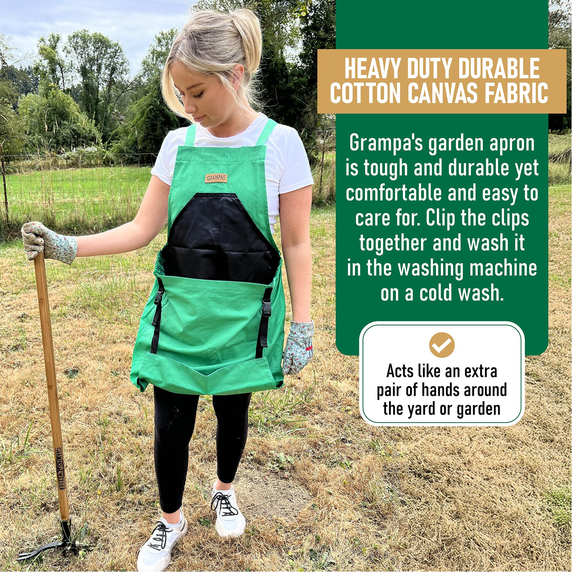 Grampa's Weeder waterproof chest pocket keeps valuables dry.
