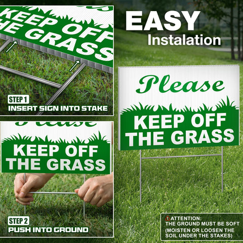 Granatan double-sided lawn signs guiding pedestrians near sidewalks.