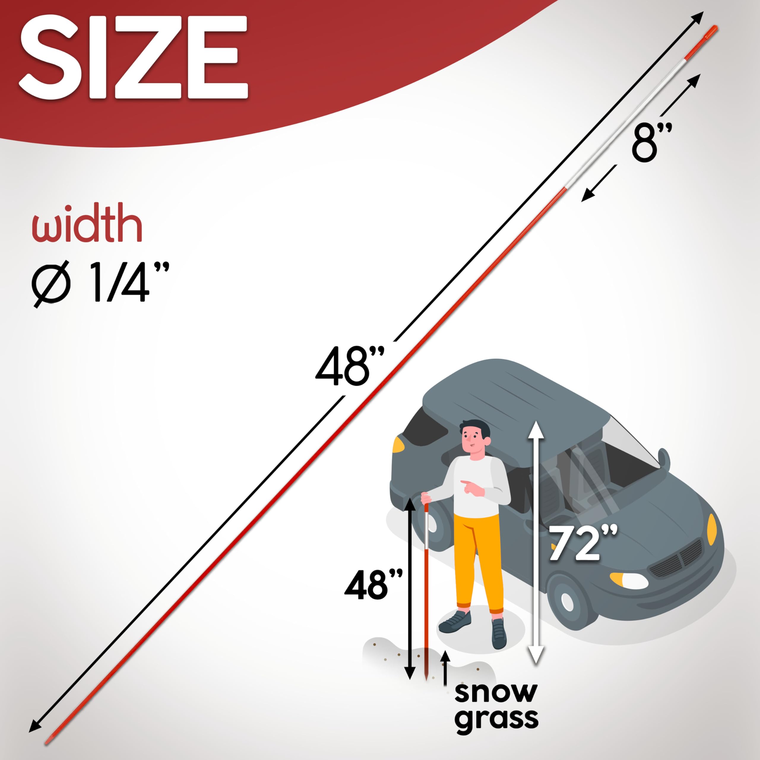 Grantan orange driveway stakes with reflective strips improve visibility in rain and snow
