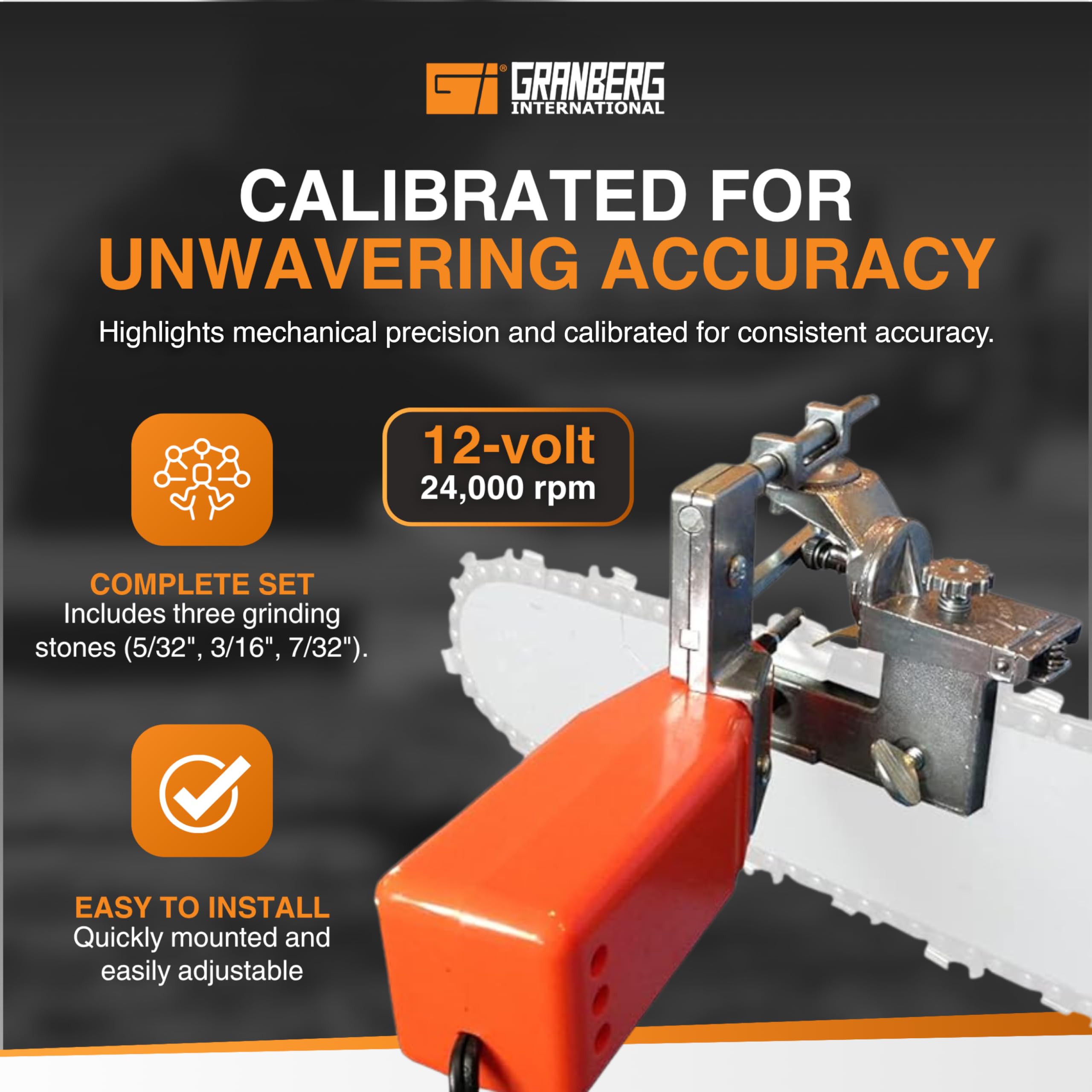 Granberg G1012XT 12V motor delivers fast, consistent sharpening.