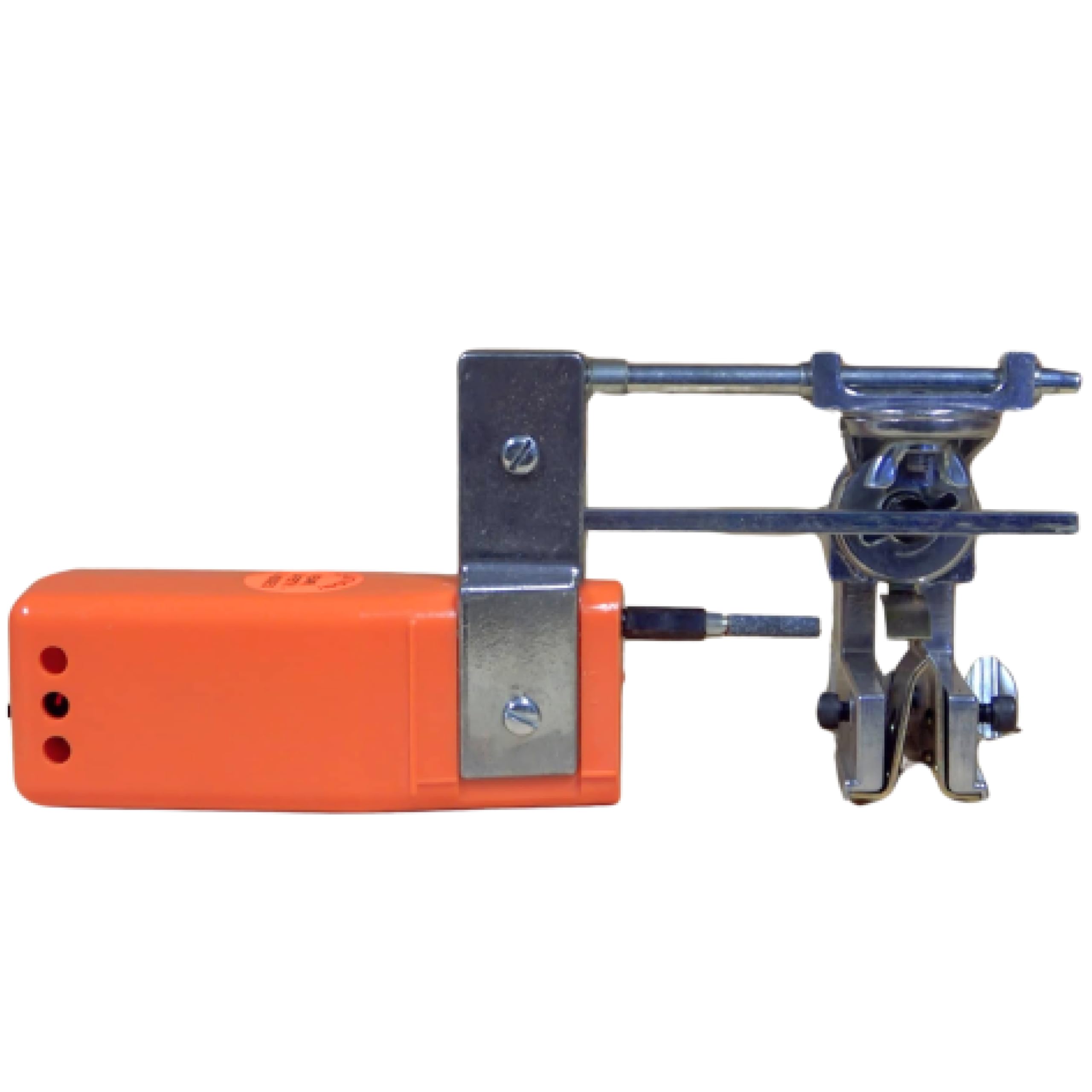 Granberg G1012XT bar-mounted sharpener on a chainsaw bar for quick on-site sharpening.