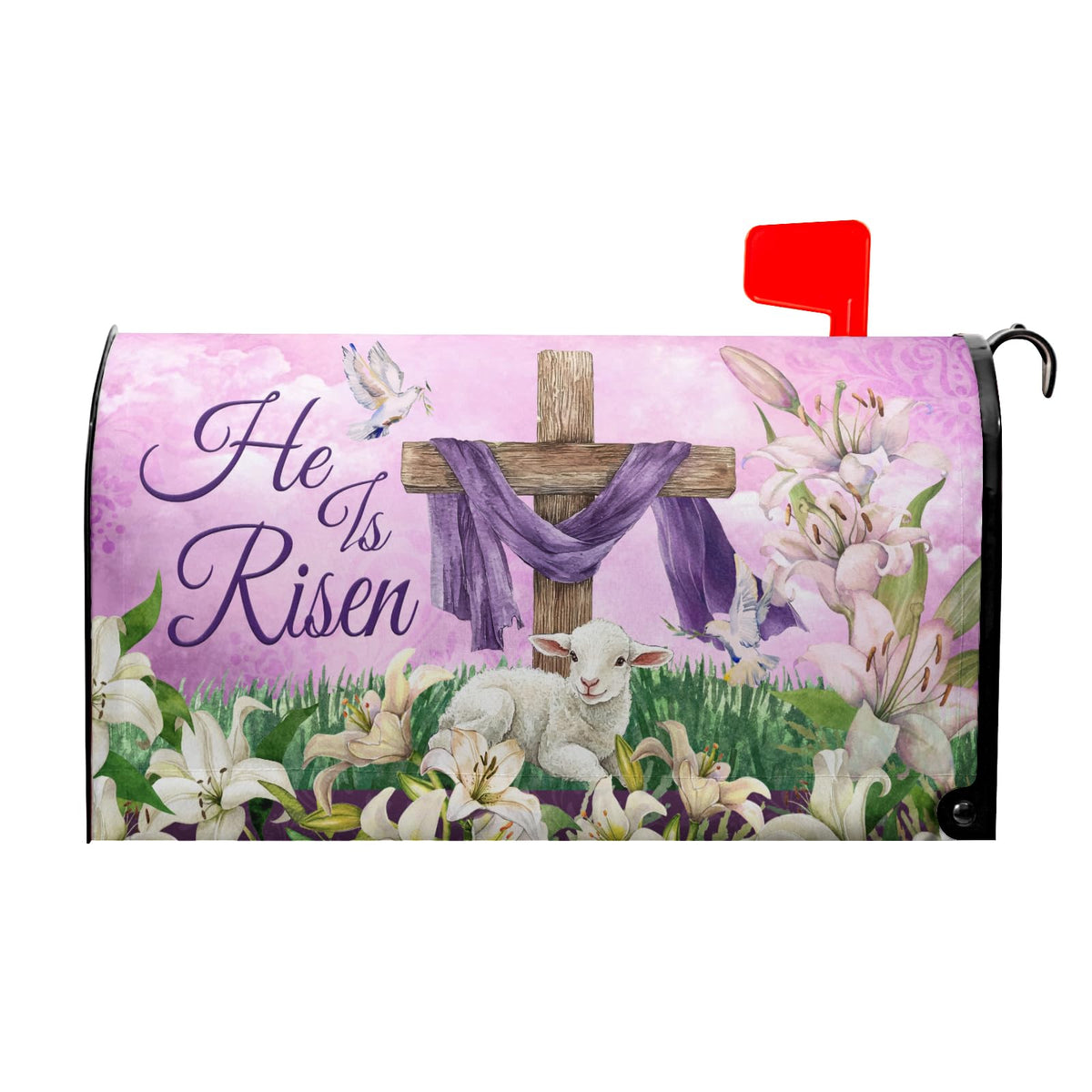 Granbey He is Risen cross mailbox cover with durable magnetic fit.