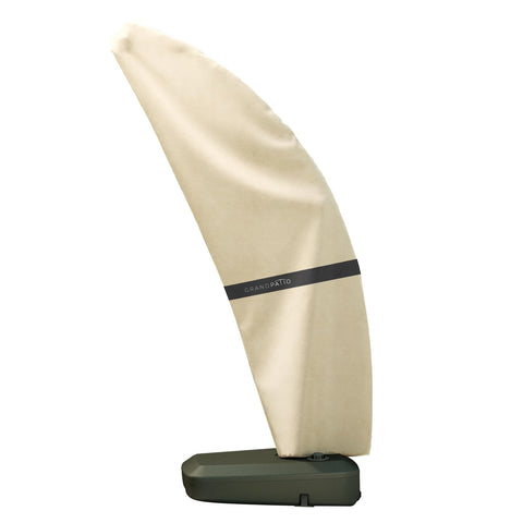 Grand Patio Deluxe umbrella cover on a 10×13 offset umbrella showing full protection.