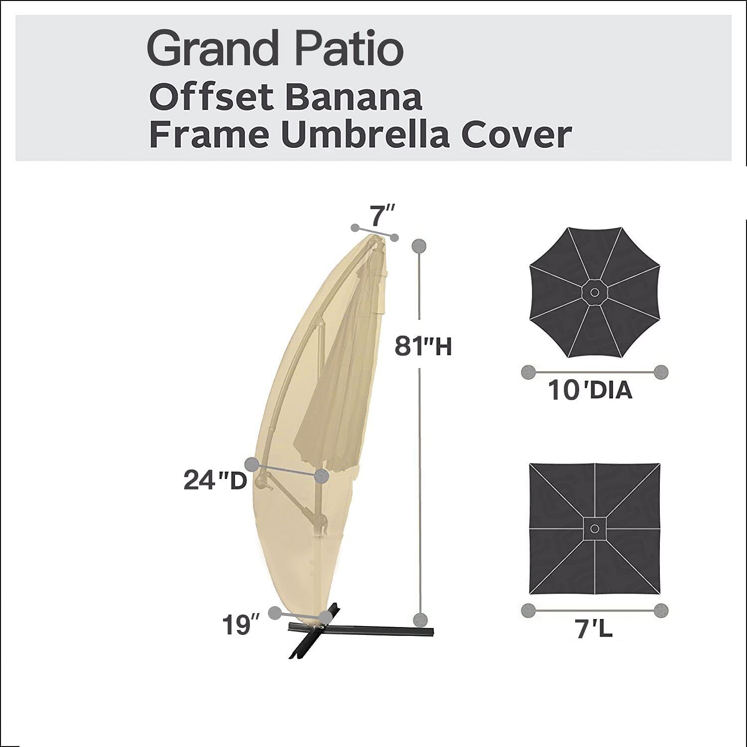 Grand Patio Deluxe umbrella cover features a sturdy zipper for easy access.