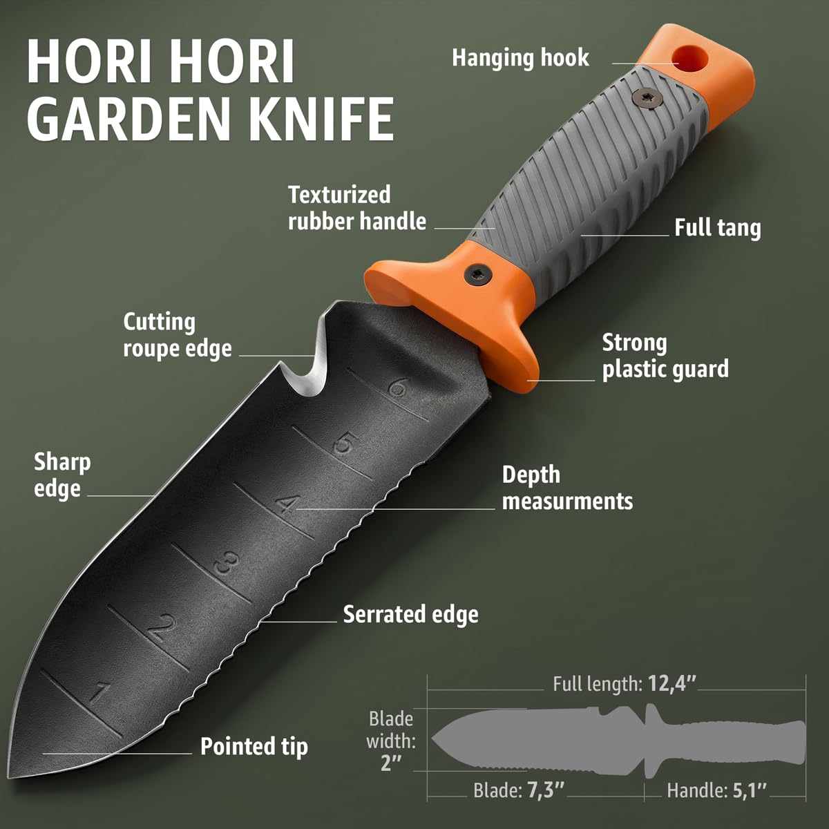 Grand Way Hori Hori knife dual-edge blade for precise cuts and root work