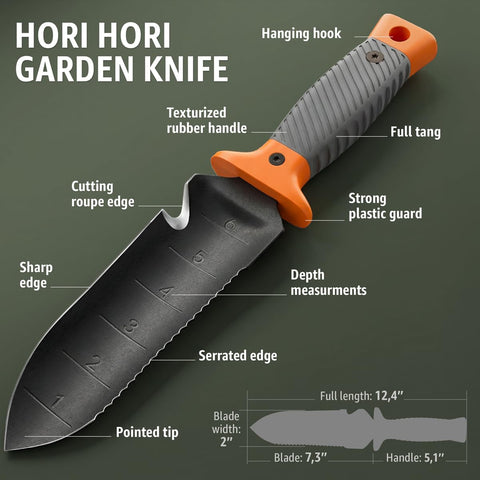 Grand Way Hori Hori knife dual-edge blade for precise cuts and root work